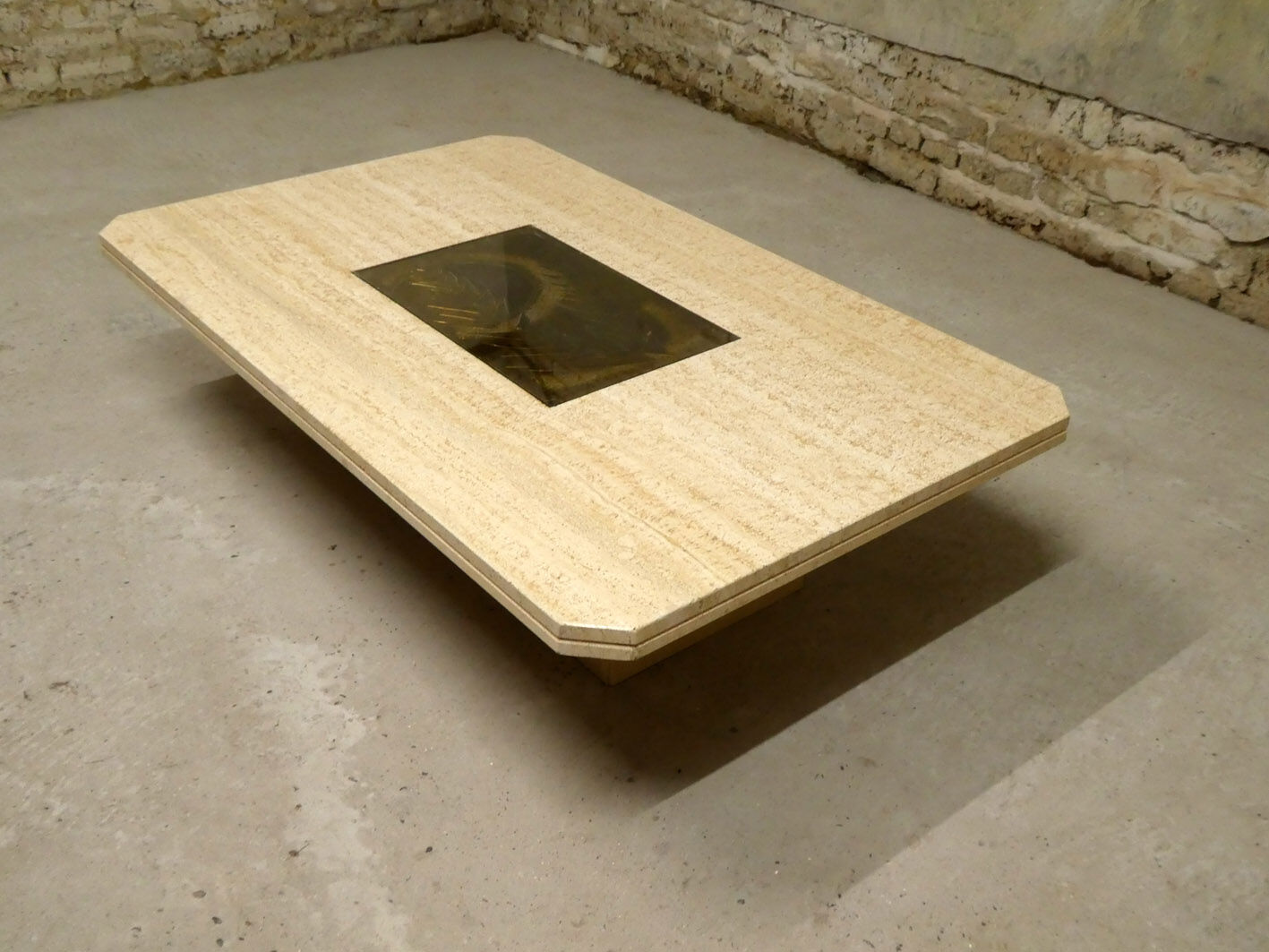 georges Mathias' large travertine coffee table, Belgium, 1970