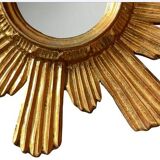Golden carved wooden sun mirror — 38 cm