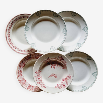 6 assiettes creuses dépareillées terre de fer lot 8