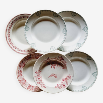 6 mismatched earthenware soup plates lot 8