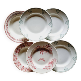 6 assiettes creuses dépareillées terre de fer lot 8