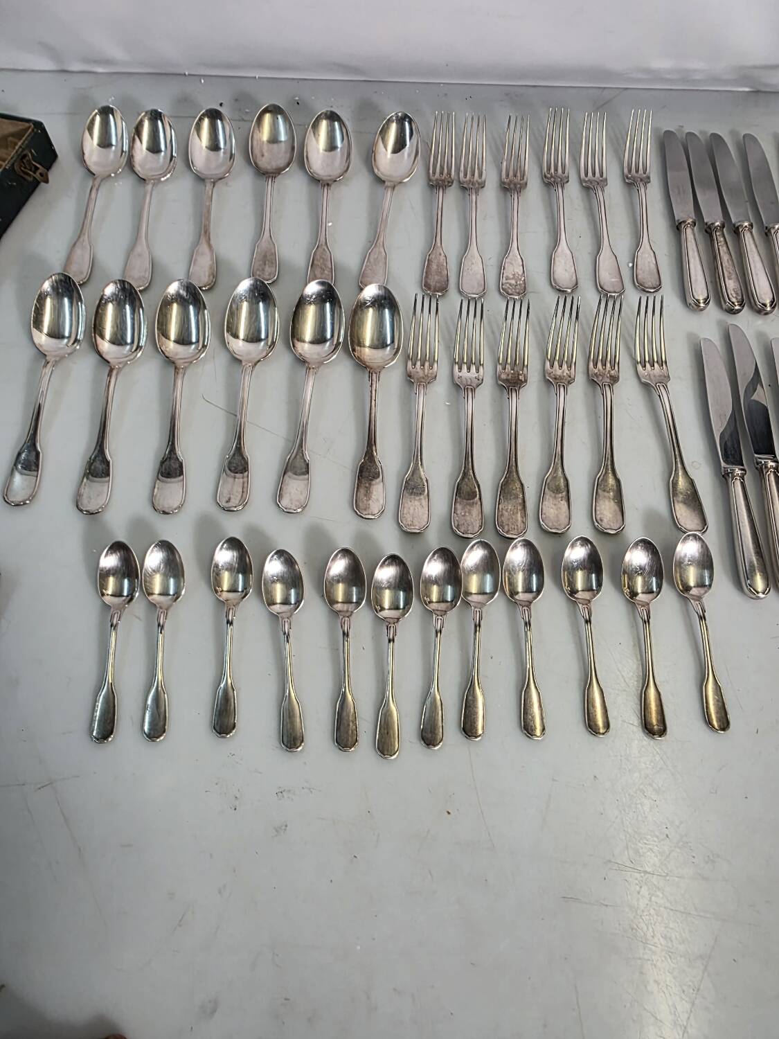 Christofle silver-plated cutlery set, 49 pieces with case.