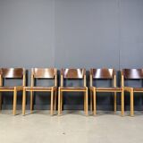 Mid-Century Brown and Birch Stacking Chairs set of 5