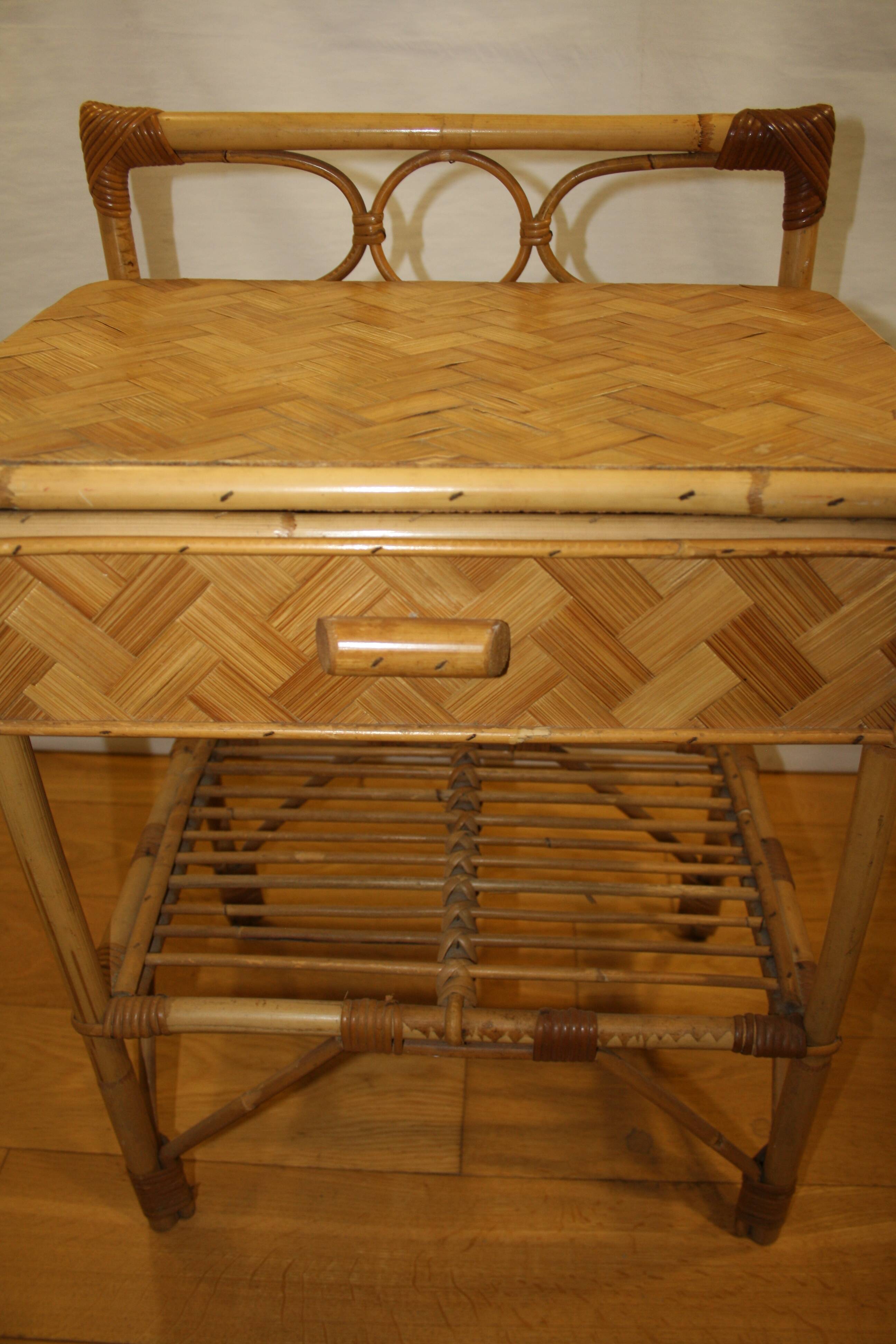 Vintage rattan bedside table