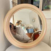 Round Beige and Coral Plastic Wall Mirror from the 70s-80s