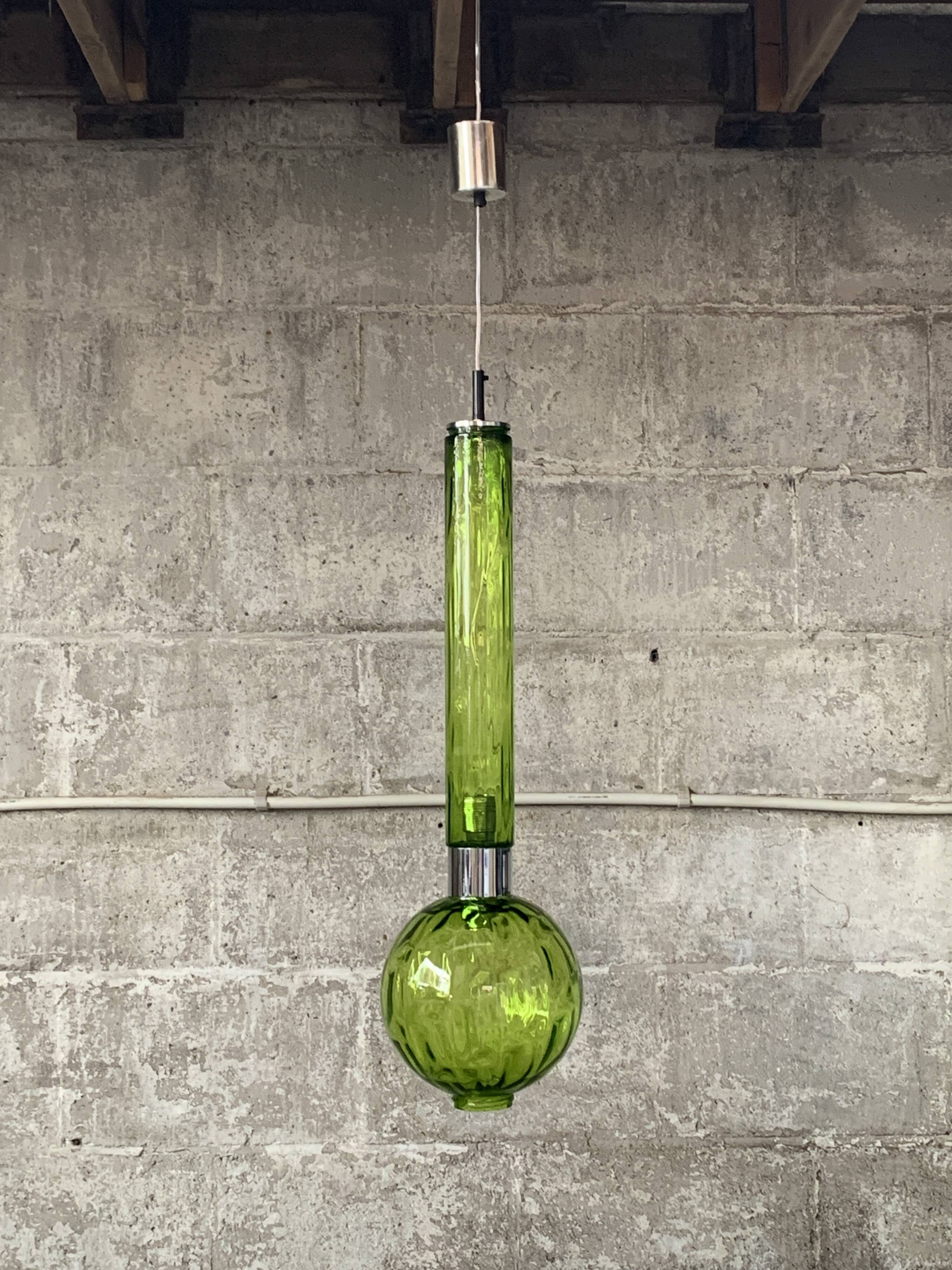 Midcentury extra large green glass tube pendant, Staff Leuchten 1960s-1970s