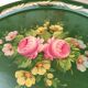 Russian tray in hand-painted sheet metal decoration old pink twigs and gilded border