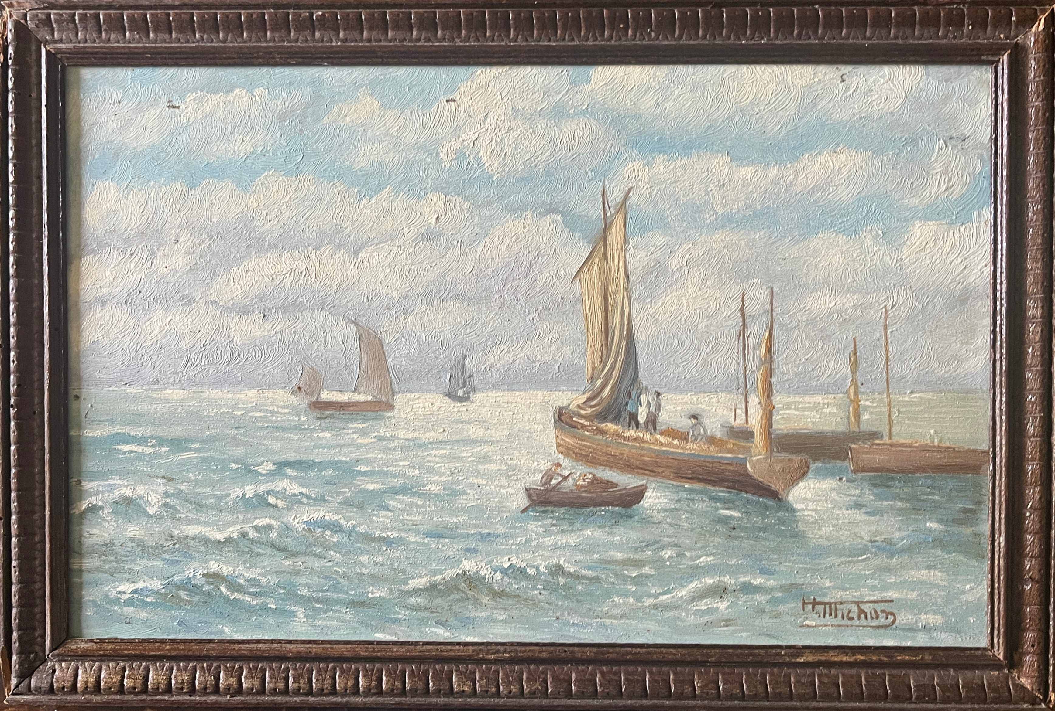 Old painting Marine Seaside signed around 1950