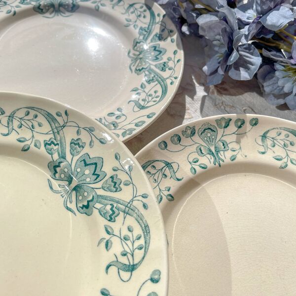 Lot de 8 Petites Assiettes Anciennes Terre de Fer ''Figuig'' Longchamp XIXe