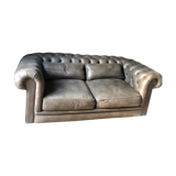 Sofa Chesterfield glossy brown leather