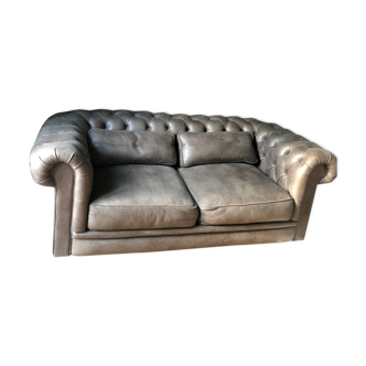 Canapé Chesterfield cuir marron glacé