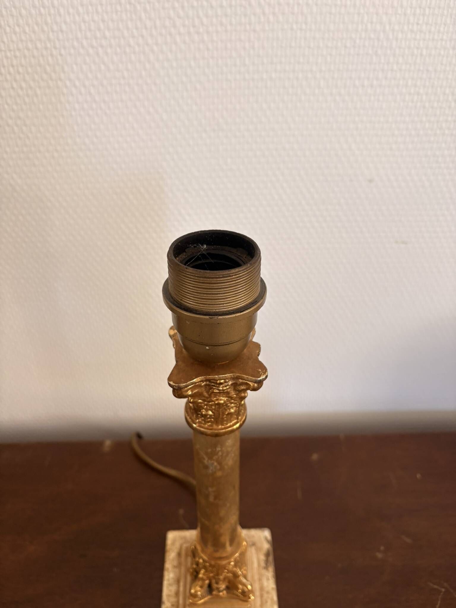 Antique Column Candle Holder Lamp Golden Brass Empire Corinthian Neo-Classical