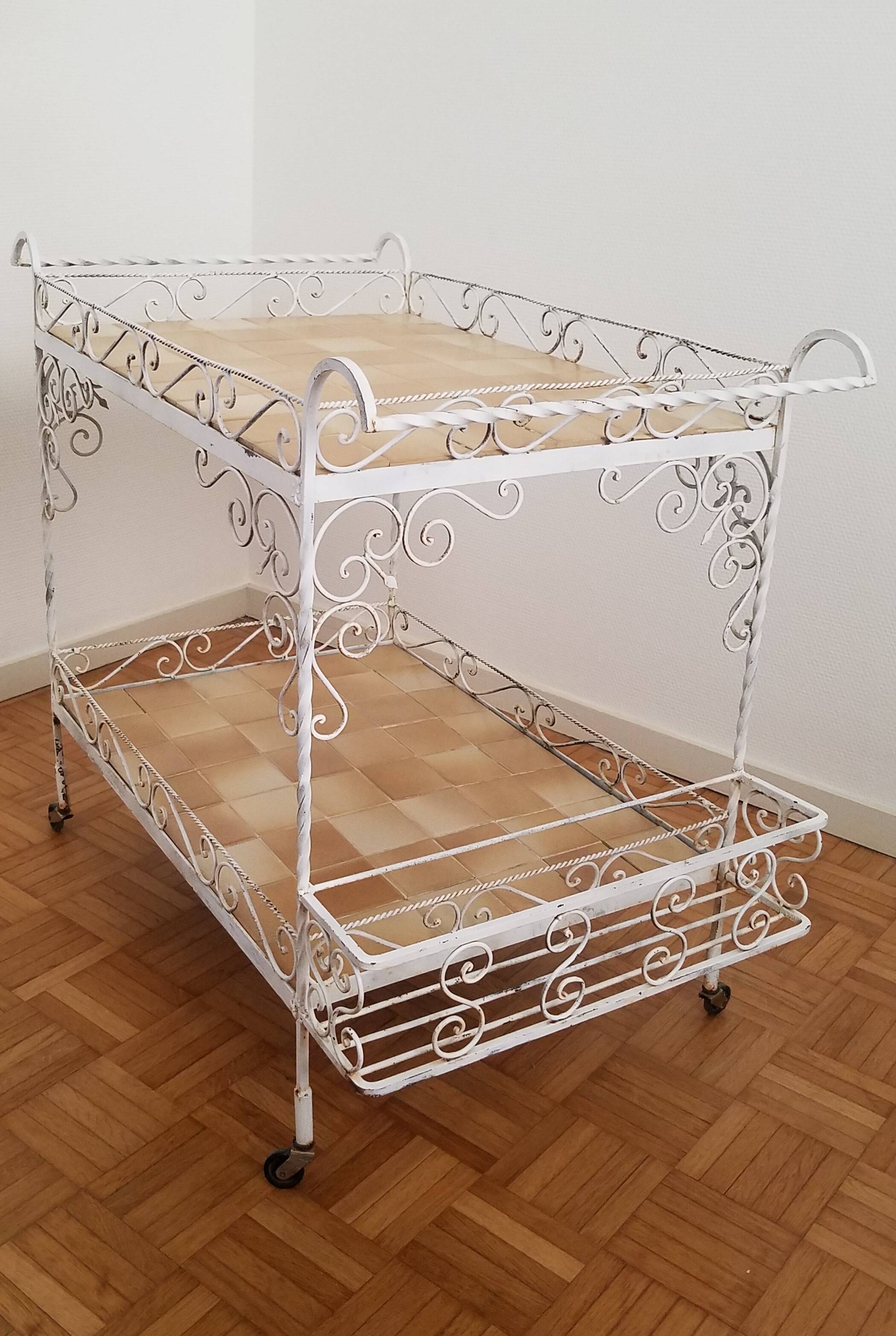 Vintage wrought iron serving trolley from the 1970s