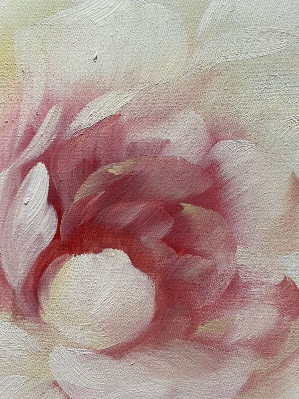 Tableau HST ''Rose en fleur et bourgeons'' avec cadre