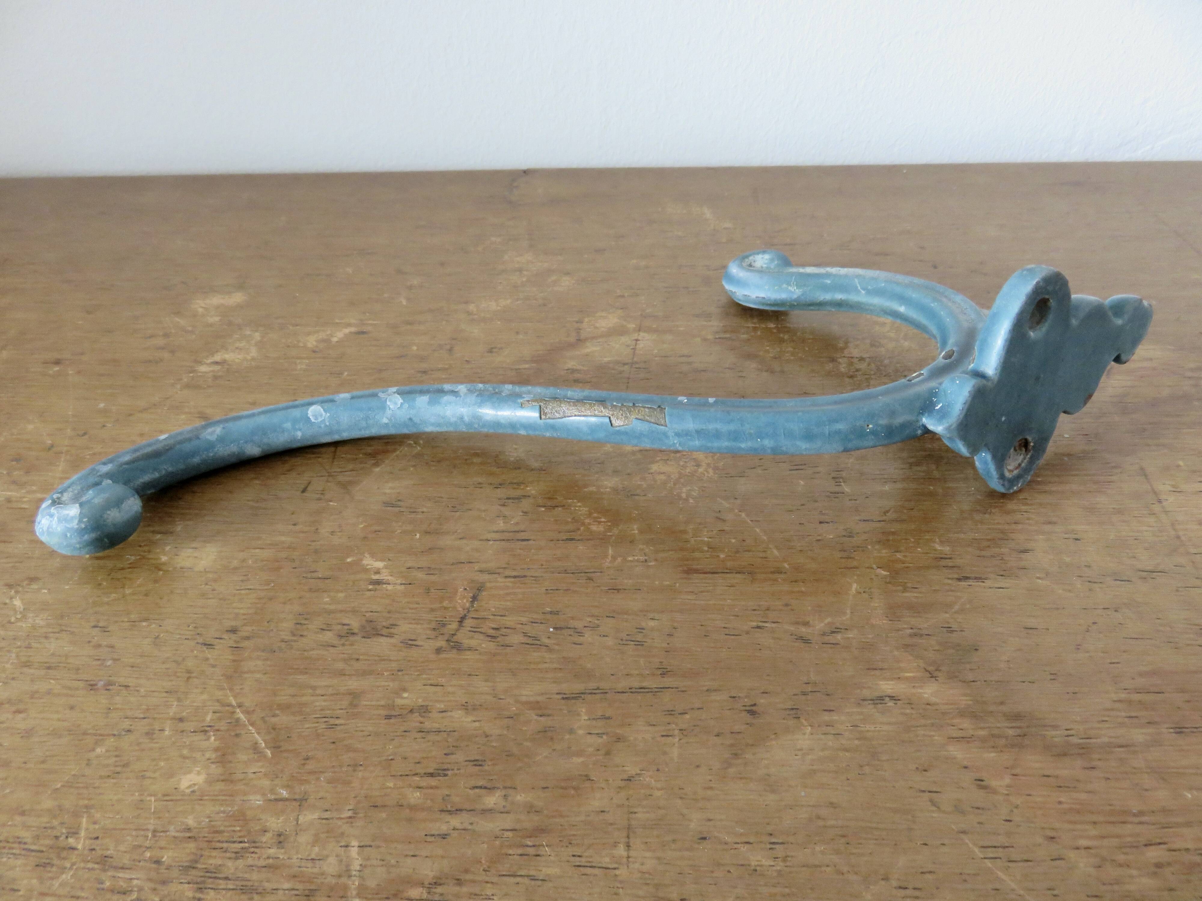 Old blue enamelled cast iron coat hook