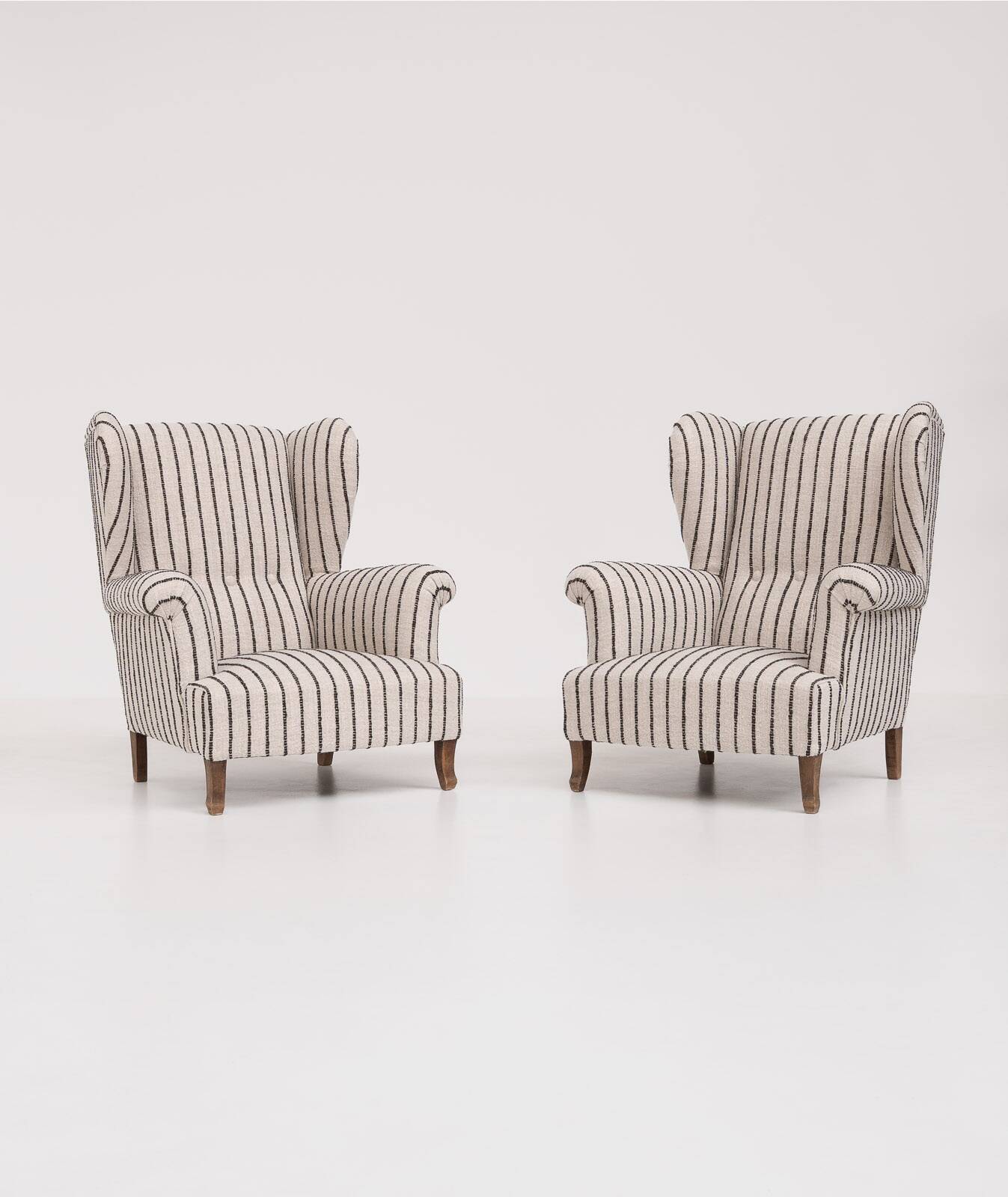Pair of Striped French Bergère Armchairs, 1970s