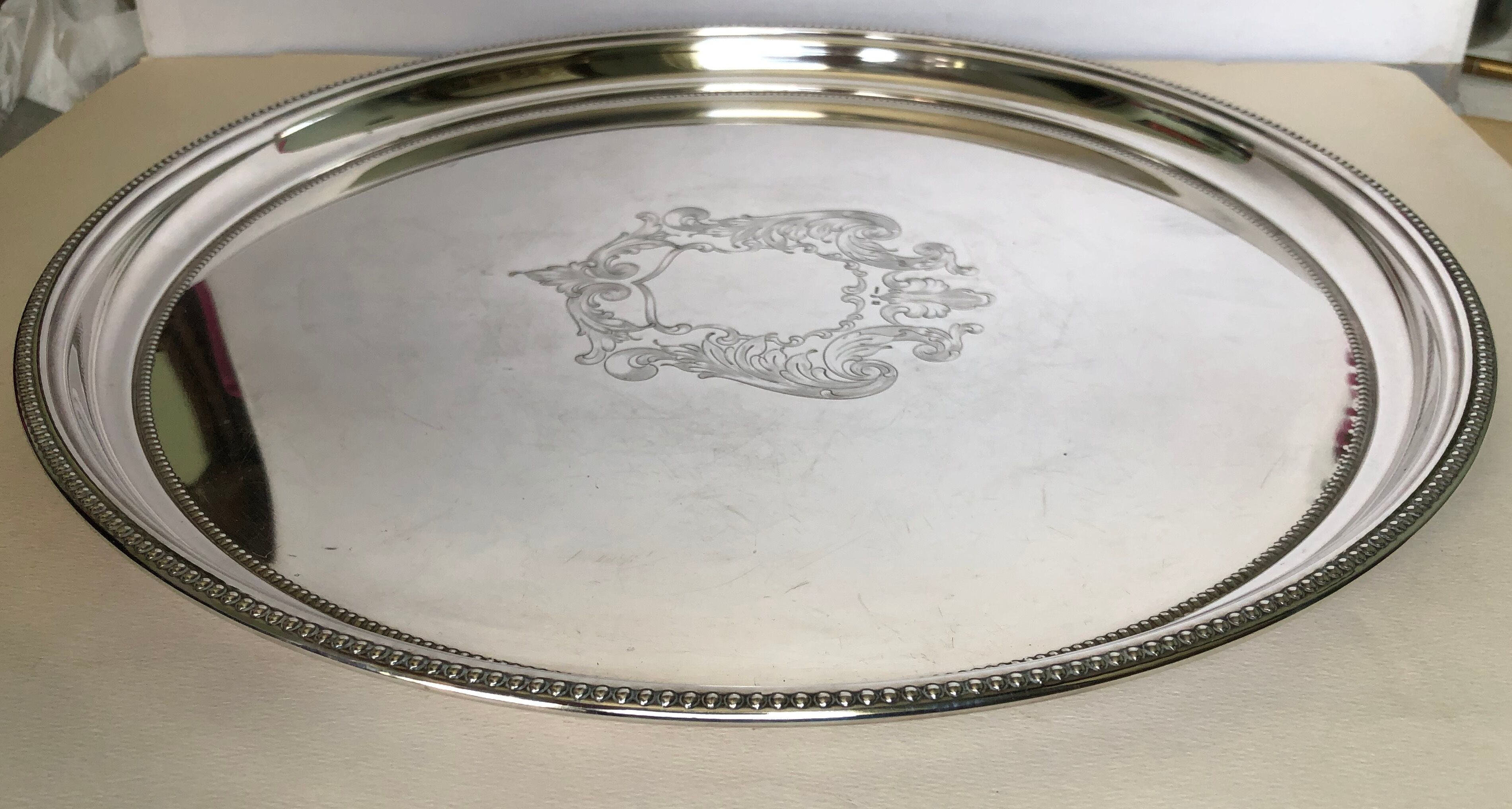 Silver metal round tray