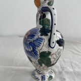 Gien earthenware vase, Peony model, vintage, polychrome floral decoration