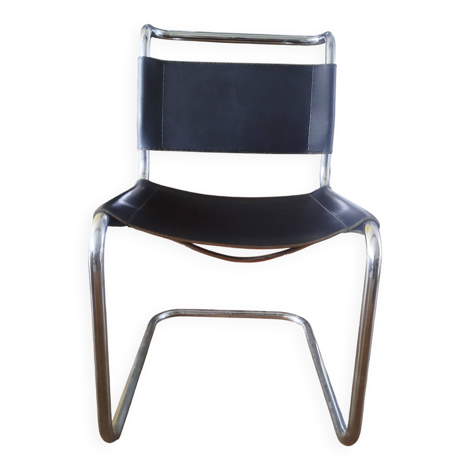 Cantilever chair / armchair Thonet in black leather and chrome metal – from