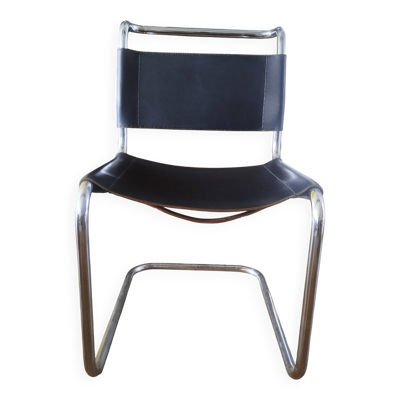 Chaise / fauteuil cantilever Thonet en cuir noir et métal chromé – de