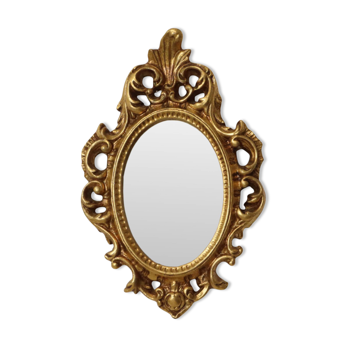Small French Crested Mirror, Gold Leaf Gilt, Baroque Style, 35 cm