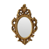 Petit miroir français à crête, dorure à la feuille d'or, style baroque, 35 cm