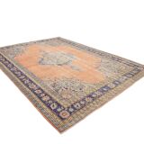 Orange & navy blue turkish vintage rug