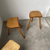 Set of 3 oak tripod stools
