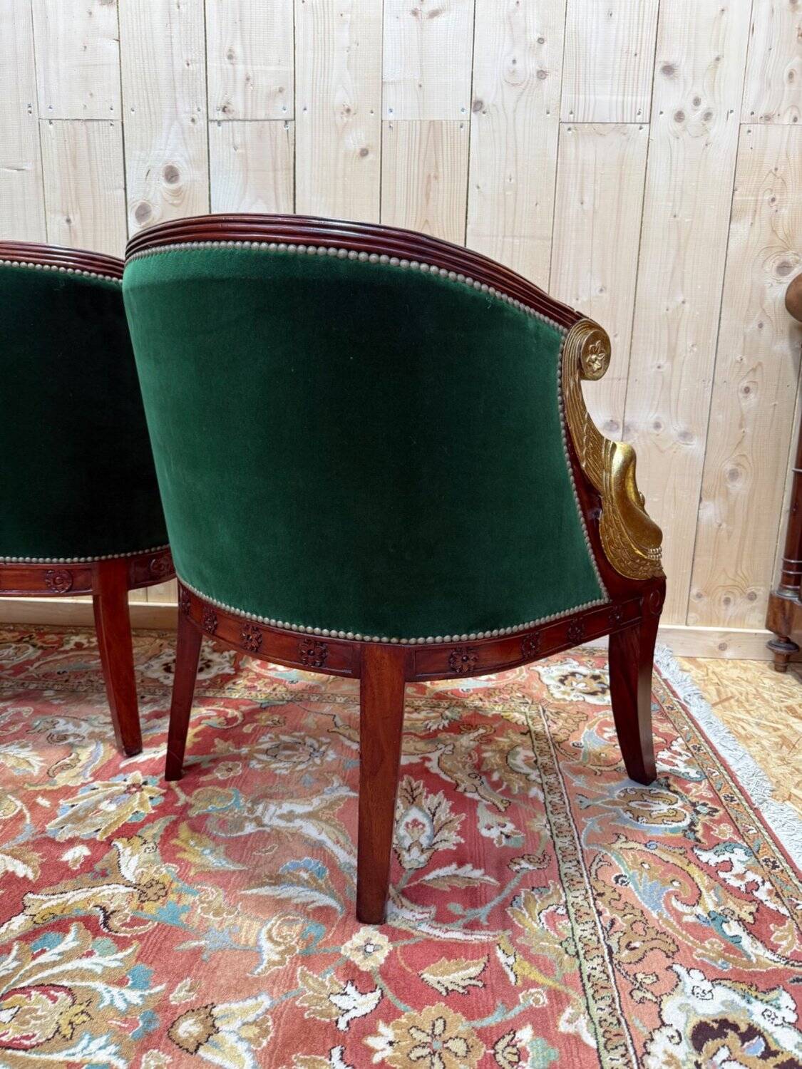 Empire salon complete with mahogany sofa and chairs featuring golden swan heads.