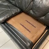 Vintage Black Leather Sofa Design Circa 1980