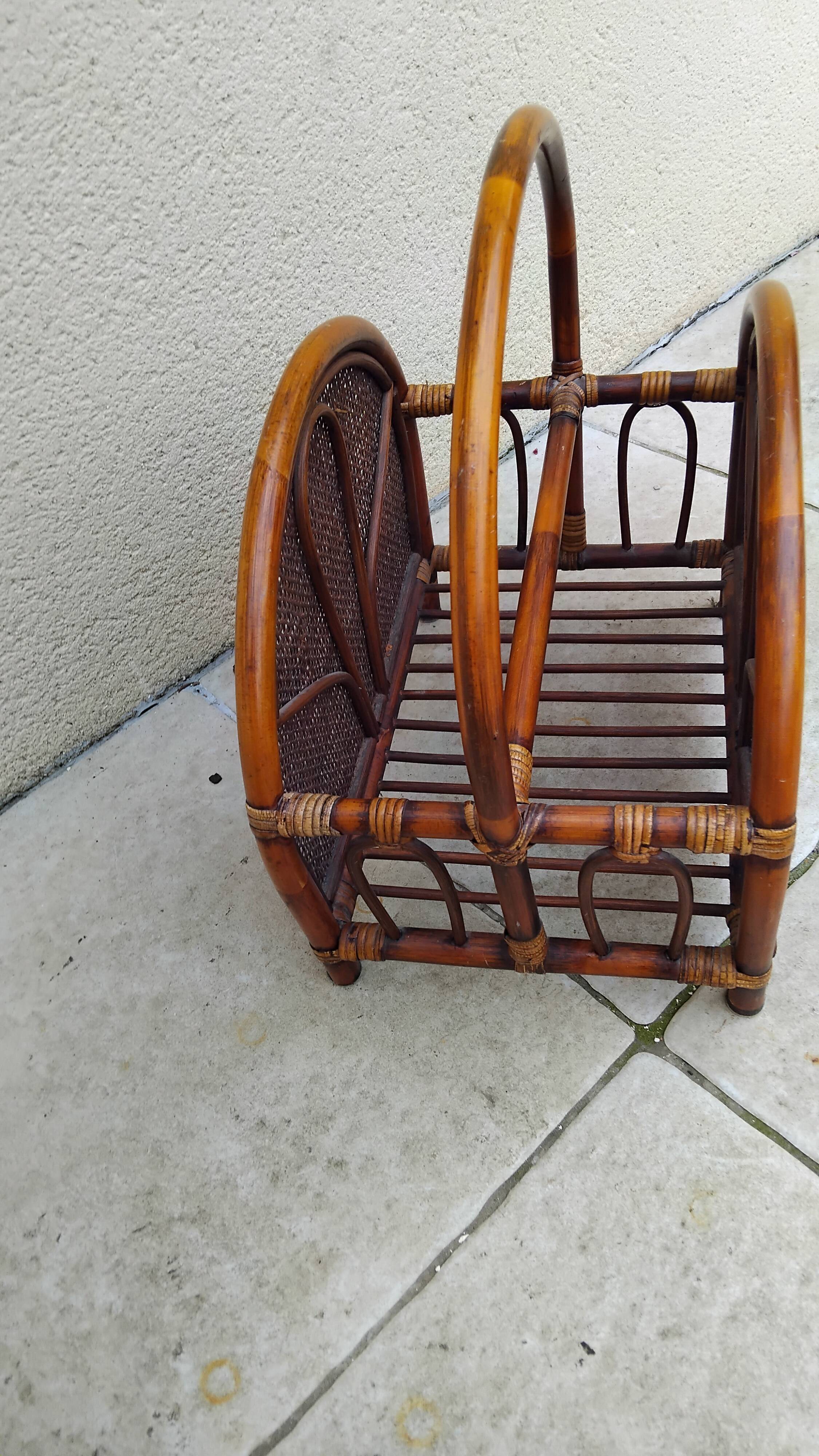 Vintage rattan cane magazine rack
