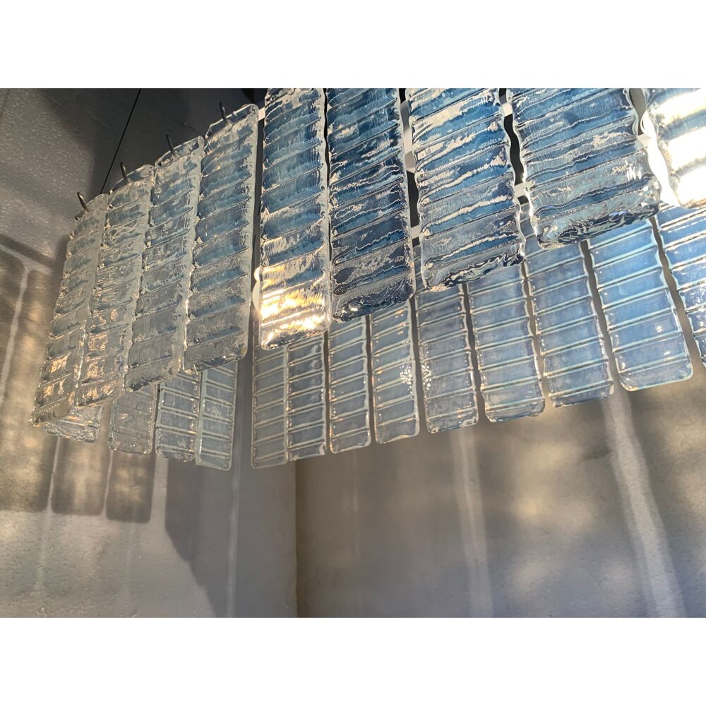 Opalino striped “listelli” murano glass rectangular chandelier
