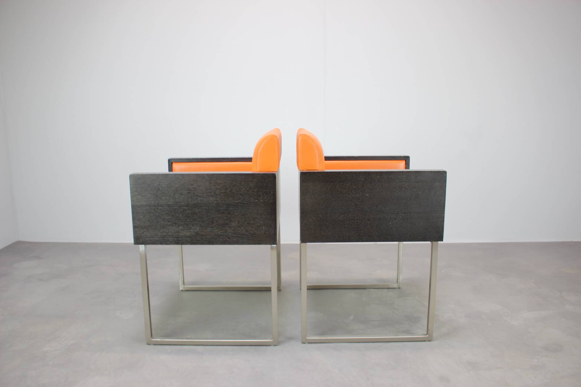 Pair of BOX 740 armchairs by Pedrali, Italy, Wenge Wood and Orange Fabric.