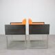 Pair of BOX 740 armchairs by Pedrali, Italy, Wenge Wood and Orange Fabric.