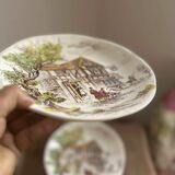 Set of 12 flat plates in Gien earthenware, Ludlow model, chic countryside dining.