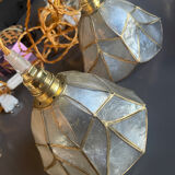 Pair of portable lamps in mother-of-pearl and brass