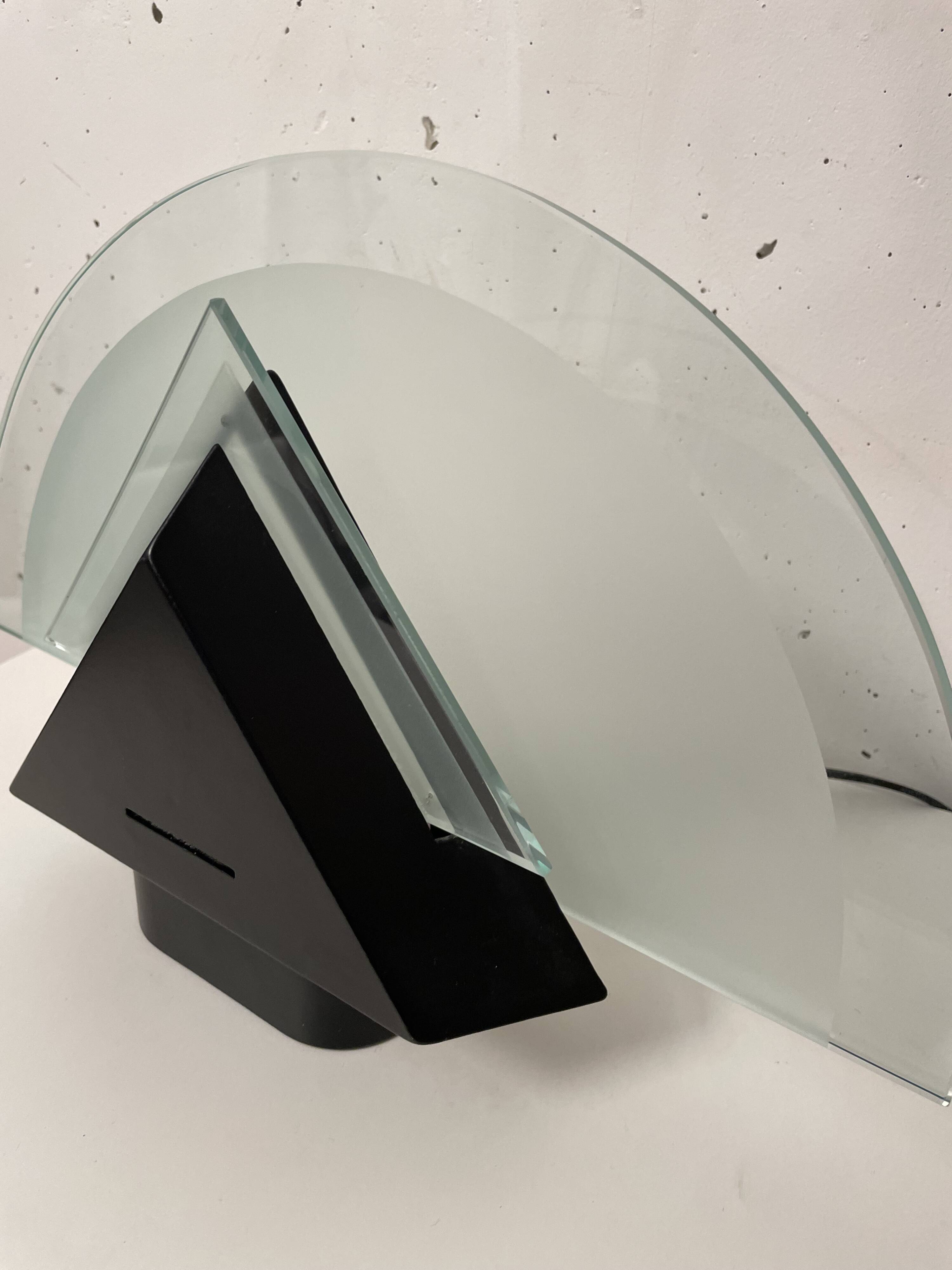 Postmodern geometric glass and metal lamp, small model, 1980