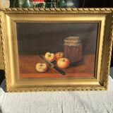Painting on panel apples and the jar of jam