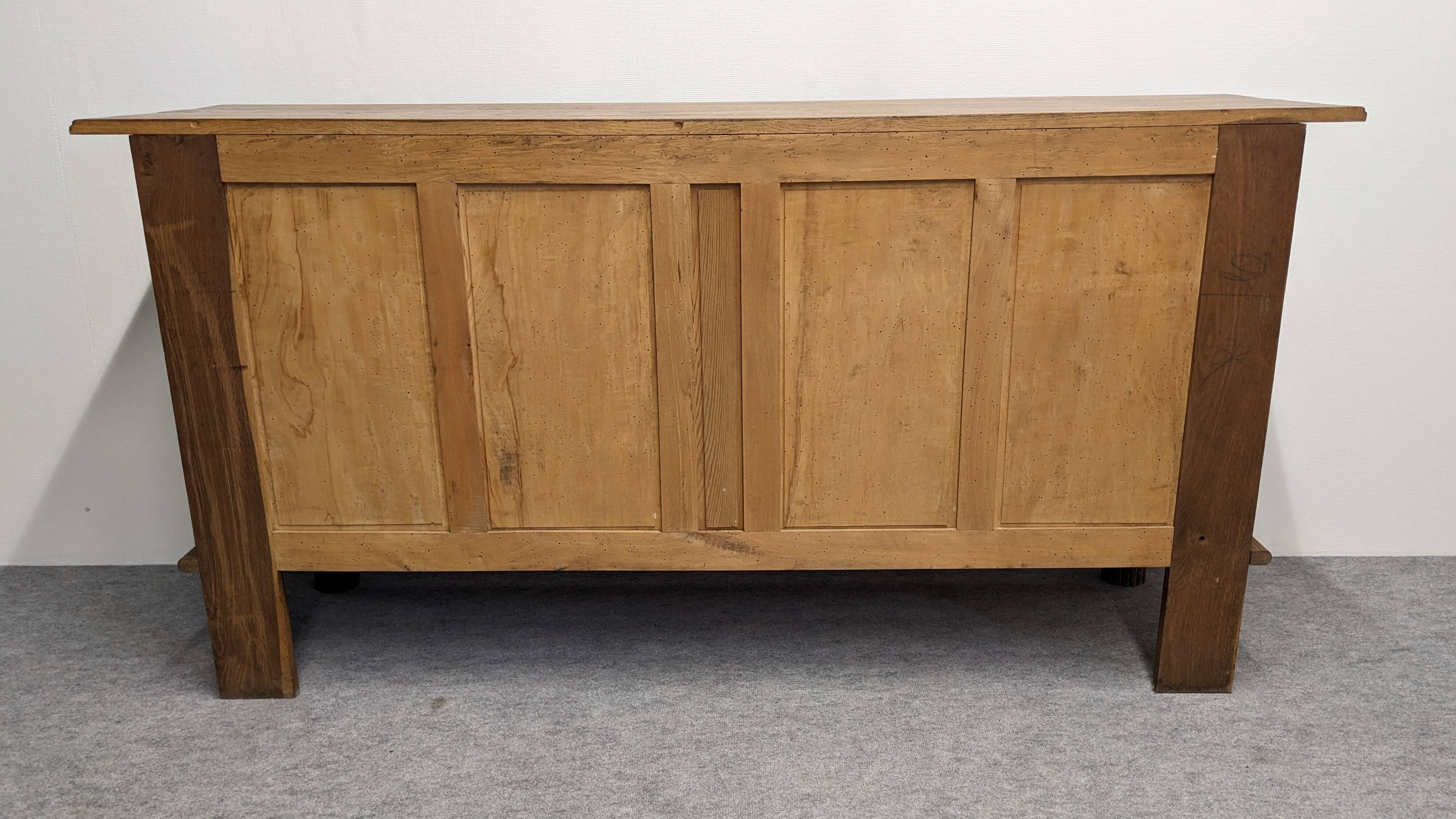 Brutalist oak sideboard attributed to Joseph Savina, France circa 1950.