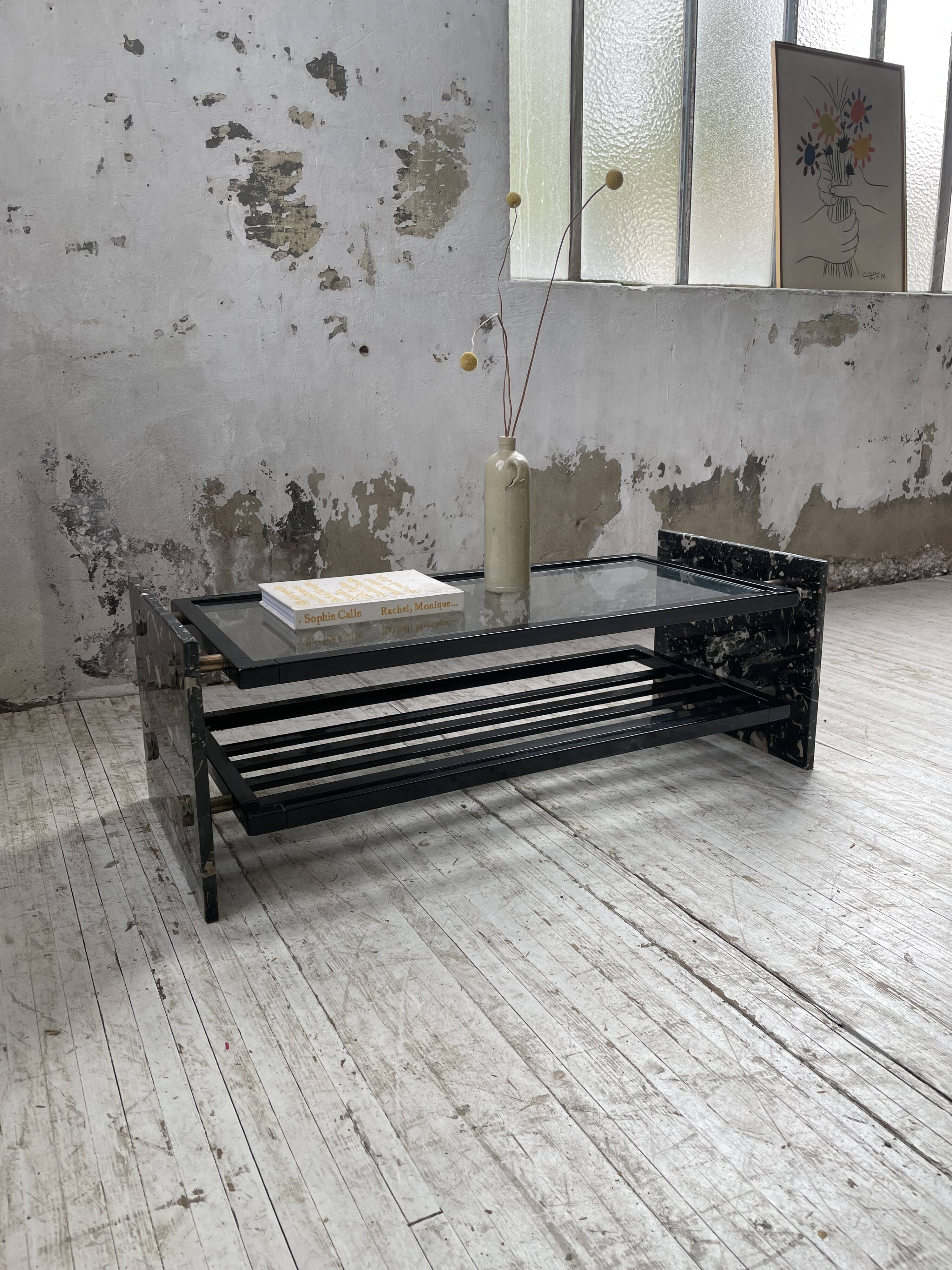 80s Italian marble and glass coffee table