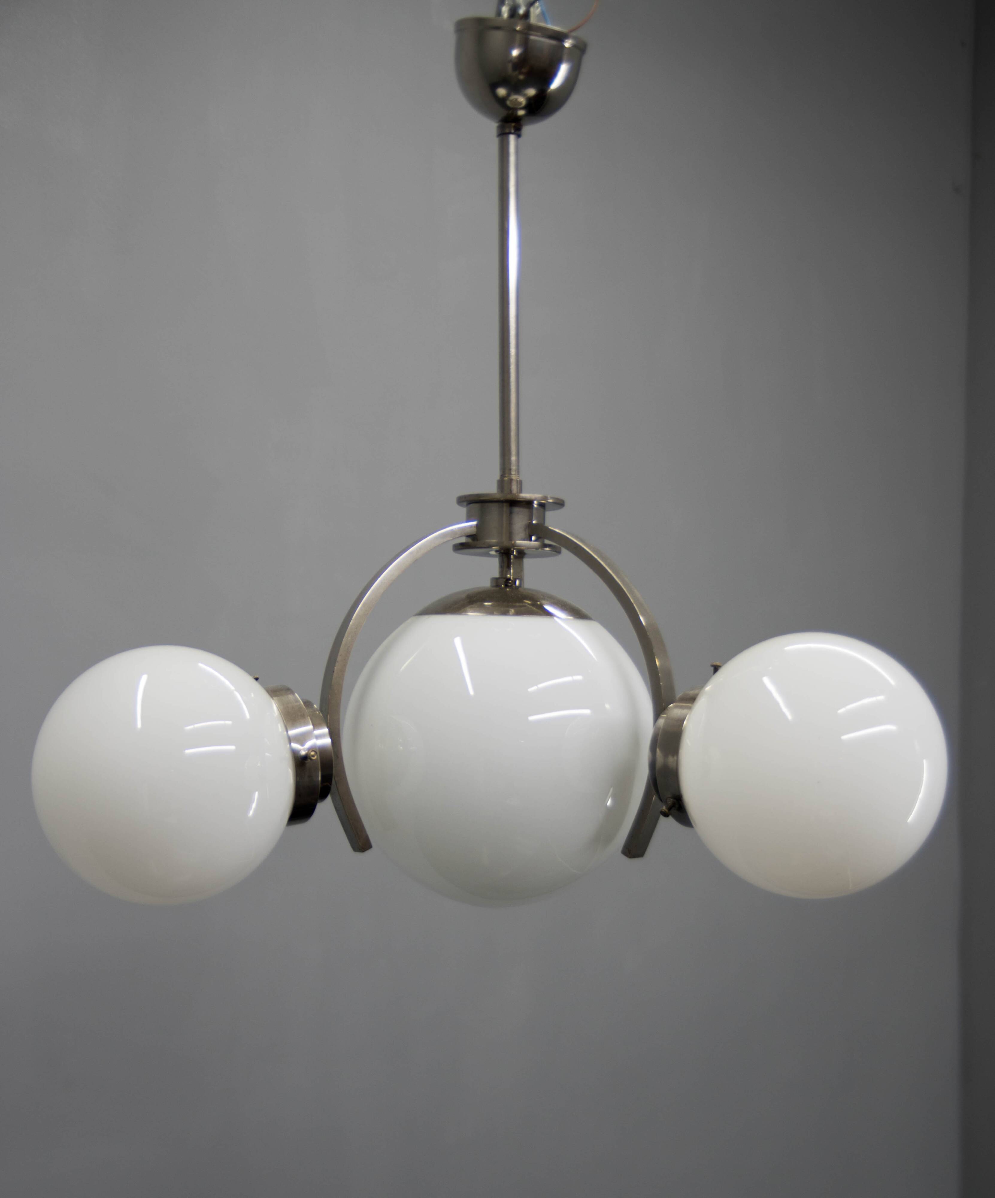 Art Deco / Functionalist Nickel Chandelier, 1930s