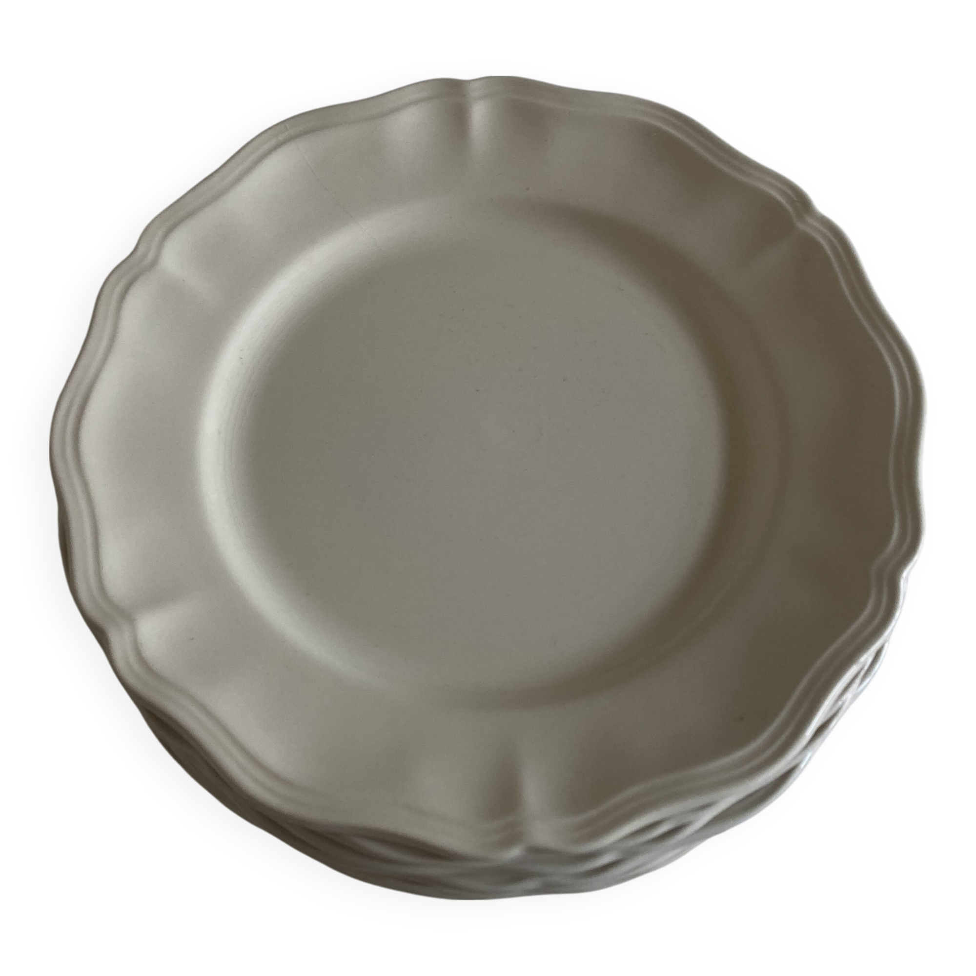 Set of 7 Sarreguemines Ivory plates with gadroons 1960