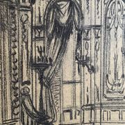 Salon parisien du 19e siècle, grand dessin original encadré