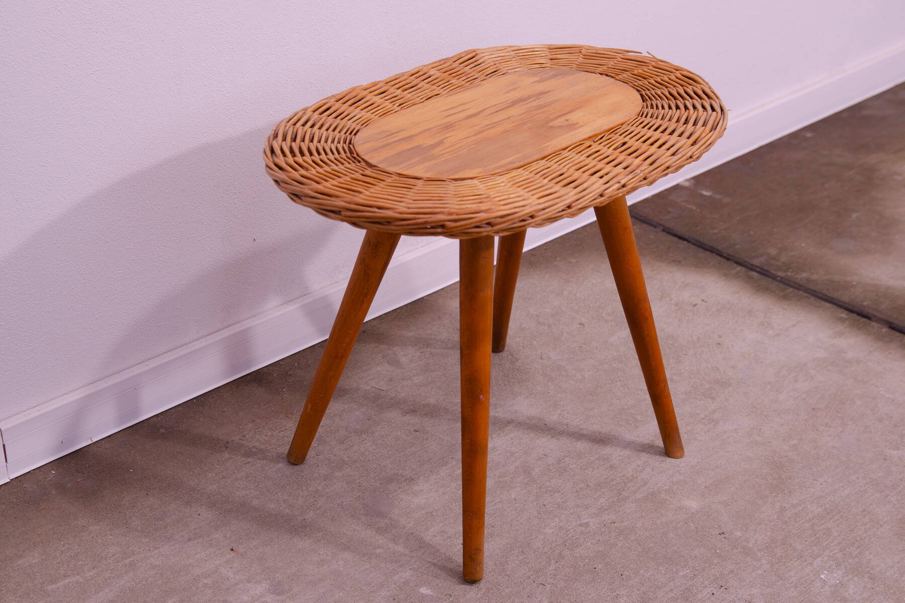 Mid century rattan stool by Jan Kalous for ÚLUV, 1960´s, Czechoslovakia