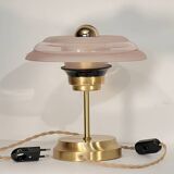 Pair of Art Deco bedside lamps in brass and engraved glass.