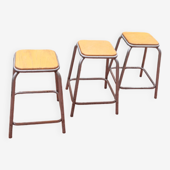 Industrial metal stools from the 60s set of 3