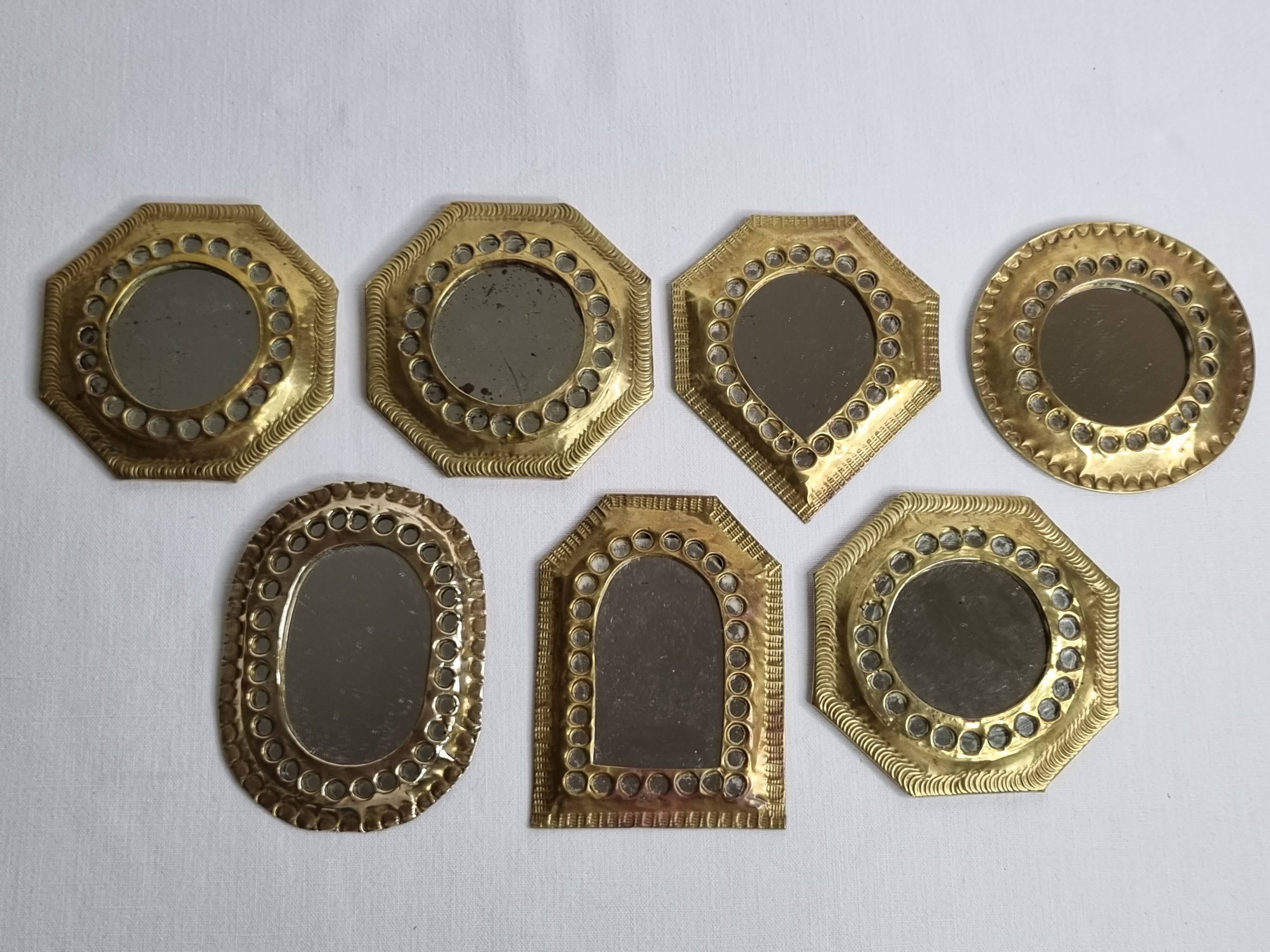 Set of 7 vintage Moroccan openwork brass mirrors