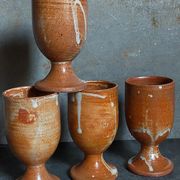 Four potter's mugs turned in vintage light stoneware