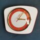 Vintage Formica clock silent trapeze wall pendulum "Jaz white orange"