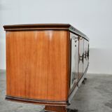 Mahogany, Pearwood, Brass & Marbled Back-Lacquered Glass Top Sideboard with Mirror from F.lli Rigamo